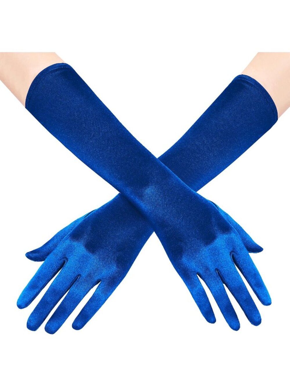 Women's Blue Bridal Shower 1920s Flapper Stretchy Long Satin Opera Gloves